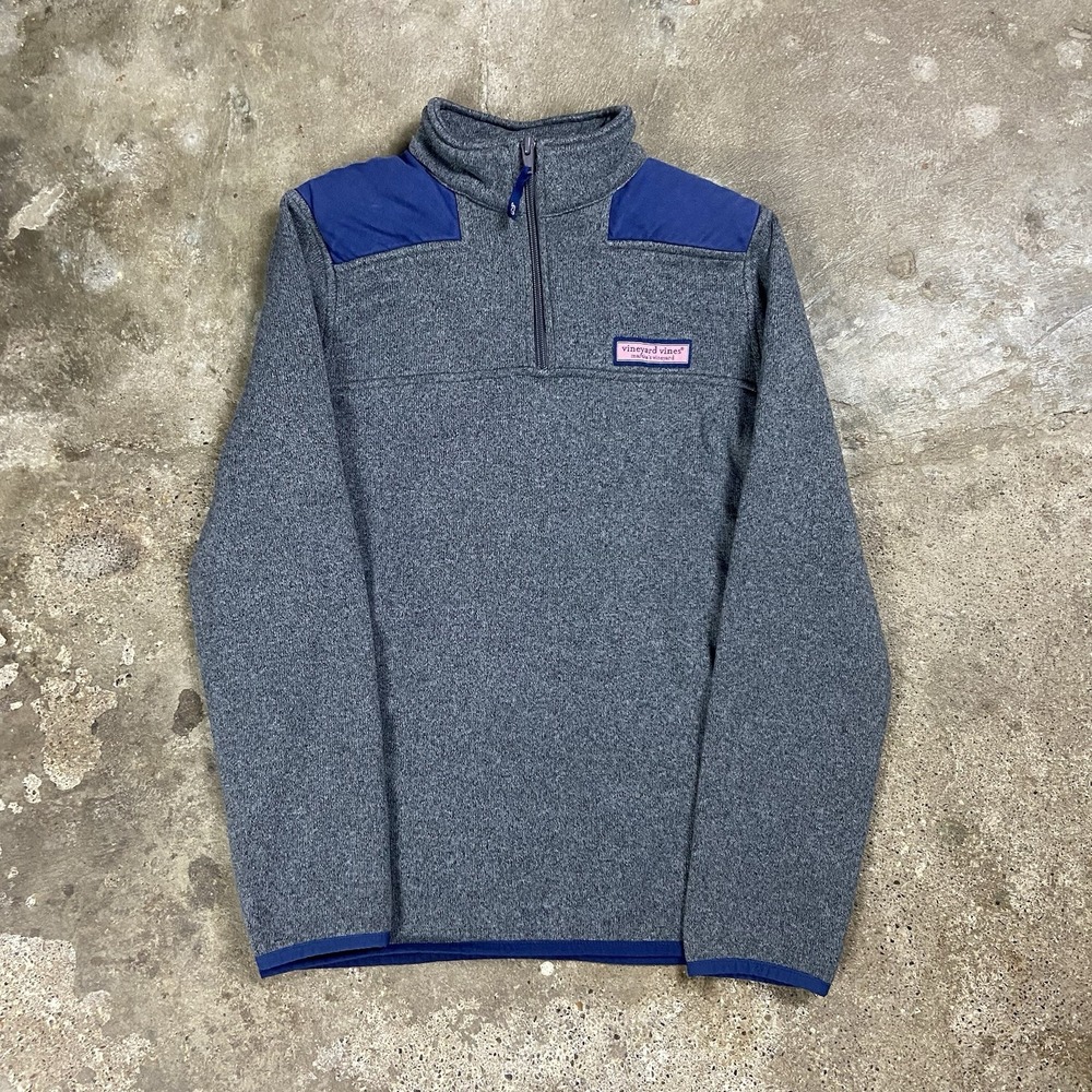 Vineyard Vines 1/4 Zip Sweatshirt Youth Size XL Gray Fleece Mock Neck Pullover